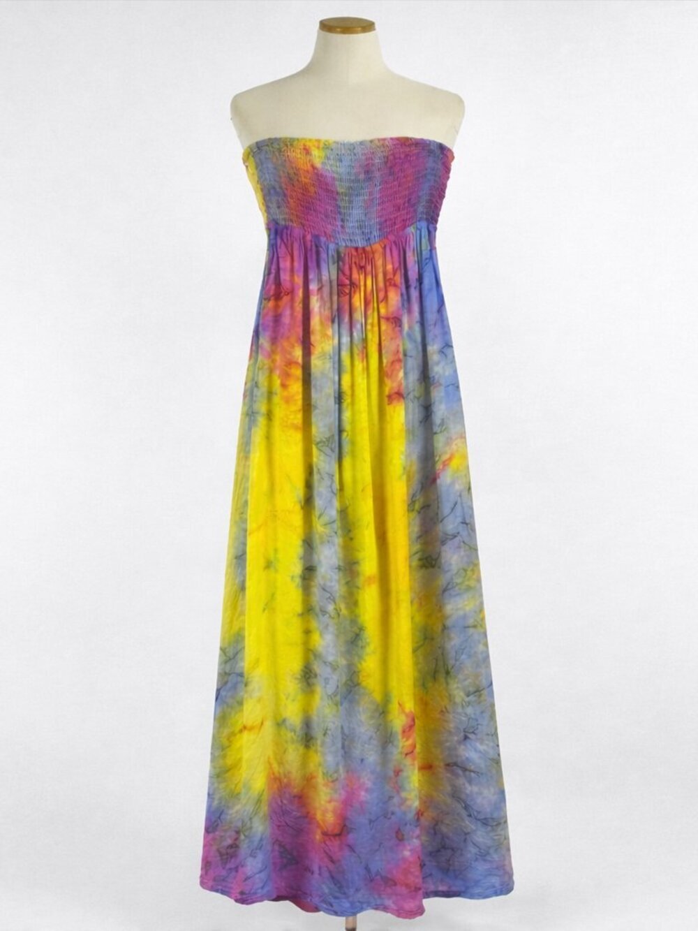 Delicia Tie Dye Maxi Dress Strapless Smocked Boho Multicolor Summer Size L
